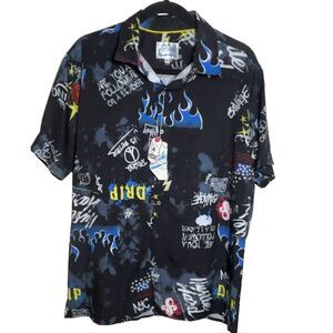 Fresh Prints of Bel Air Graffiti Print Button Up Shirt Men's L Multicolor